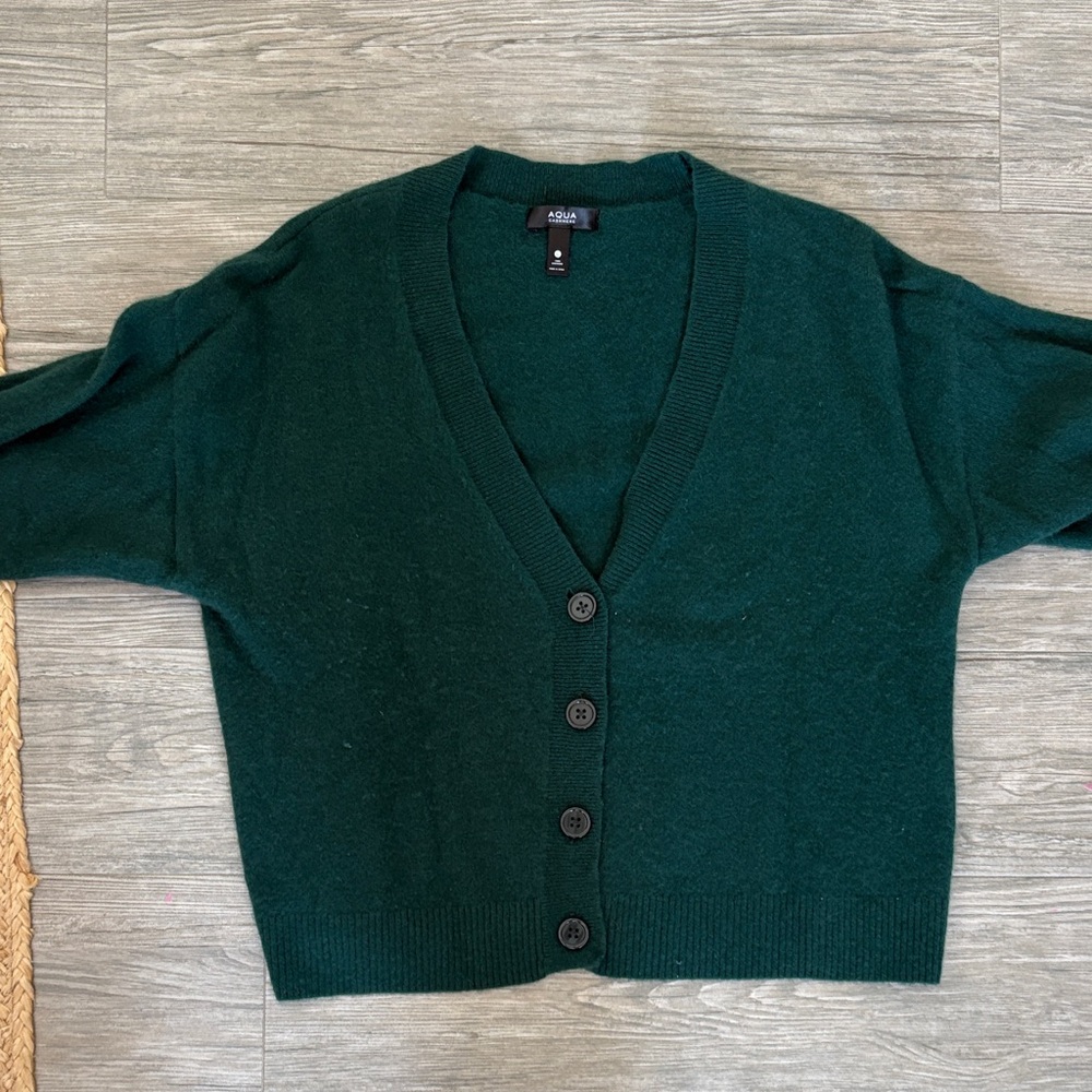 Aqua Dark Green V-Neck Button Cardigan
